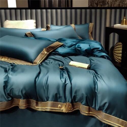 2020 Luxury 600TC Egypt Cotton Simplicity Bedding Set Gold Embroidery Duvet Cover Flat Sheet Pillowcases 4Pcs