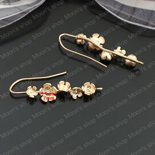 Height 36mm 24K real Gold color Plated Five Plum Flowers Copper Earring Hooks Diy Jewelry Findings Accessories 6 pieces(JM3837)