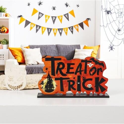 BIEMLERFN Halloween Pumpkin Ghost Skeleton Wooden ornament Trick or Treat Halloween Decoration for Kids Home or Party