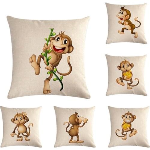 Cartoon Monkey Cushion Cover Cotton Linen Decorative Pillowcase Chair Seat Square 45x45cm Pillow Cover Home Living Textile ZY528
