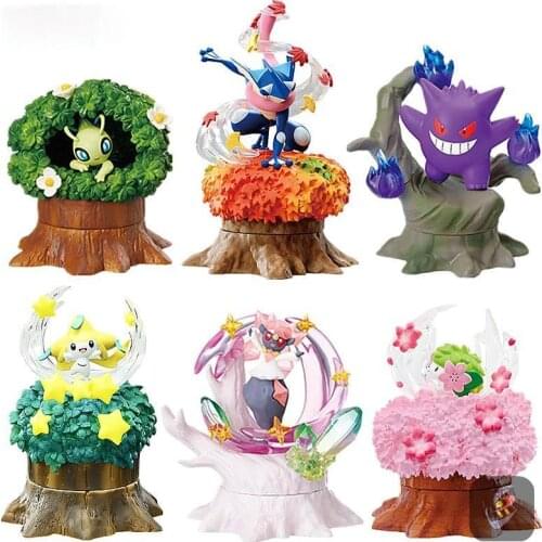 Bandai Genuine Tide Box Egg Pokemon Forest Jenga Greninja Gengar Celebi Shaymin Desktop Features Action Figure Model Toy