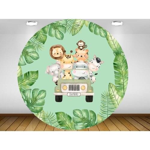 Round panel background circle backdrop cartoon jungle safari wildlife baby shower birthday party decor candy table banner YY-230