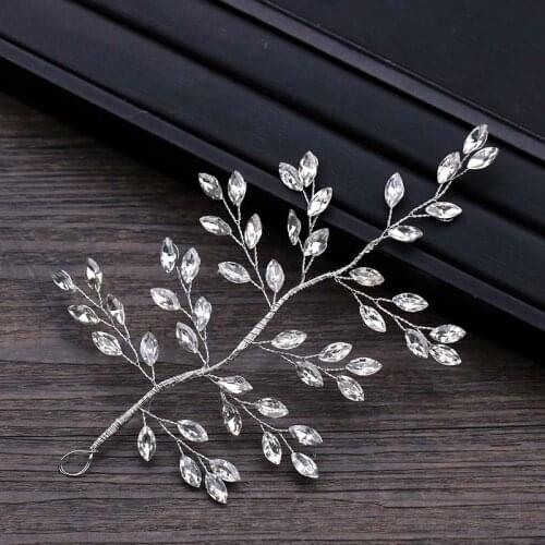 GETNOIVAS Silver Color Crystal Leaf Branch Shaped Headband Headpieces Bride Hairband Tiara Wedding Hair Jewelry Accessories SL