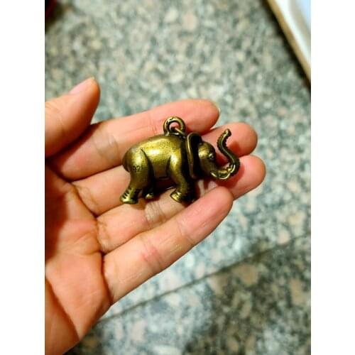 CHINA antique brass fengshui elephant small Statue Metal crafts family decorations Necklace pandent