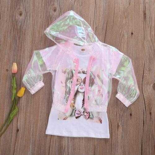 2pcs Clothes Set Baby Girls Summer Clothing Kids Bay Hooded Long Sleeve Sun Protection Coat+T-shirts Outfits