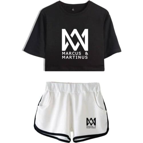 Two Piece Set Women Marcus & Martinus Tracksuit Women Crop Top and Shorts Fashion 2 Piece Outfits Girl Fans Marcus Martinus Suit
