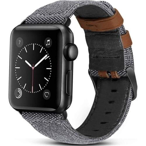 Leather strap for Apple watch band 44mm 40mm Canvas Fabric belt correa watchband bracelet iWatch 42mm 38mm serie 3 4 5 se 6 band
