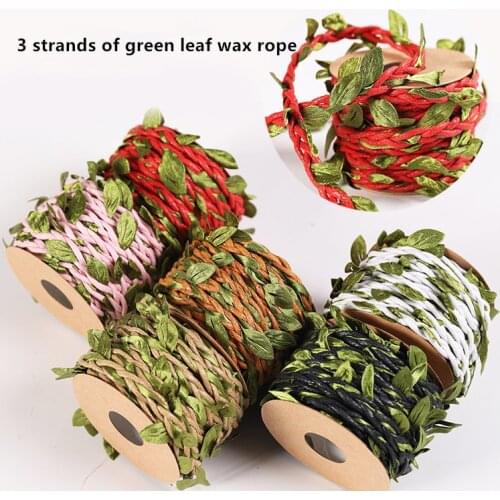 Width 5cm 2M/Roll Natural Jute Burlap Hessian Ribbon with Green Leaf for Rustic Wrap Gift Packing Wedding Decoration