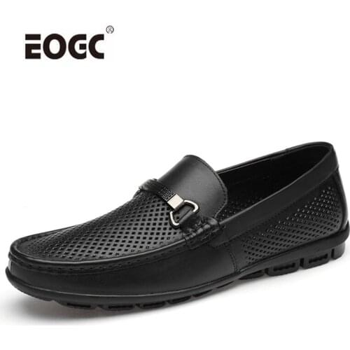 Handmade Men Shoes Comfortable Casual Shoes Men Genuine Leather Breathable Loafers Anti-slip Rubber Walking Driving Shoes