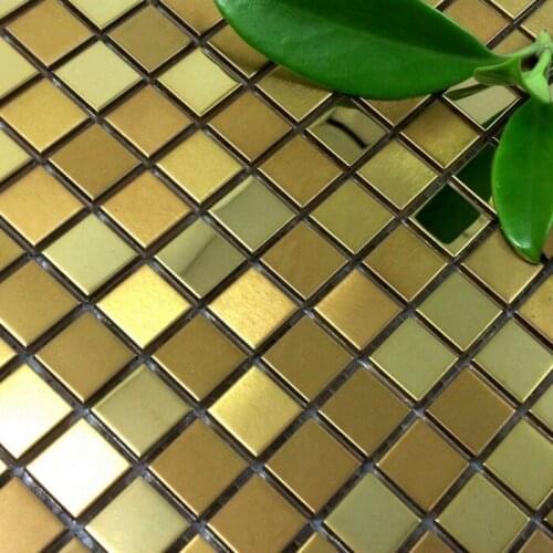 Mini 15x15mm golden stainless steel metal mosaic for sun room wall tile kitchen backsplash bathroom shower tiles12x12"