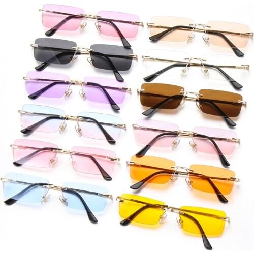 Fashion Rectangle Rimless Sunglasses Luxury Design Women Unisex Retro Gradient Glasses Eyeglasses UV400 Streetwear Accessories
