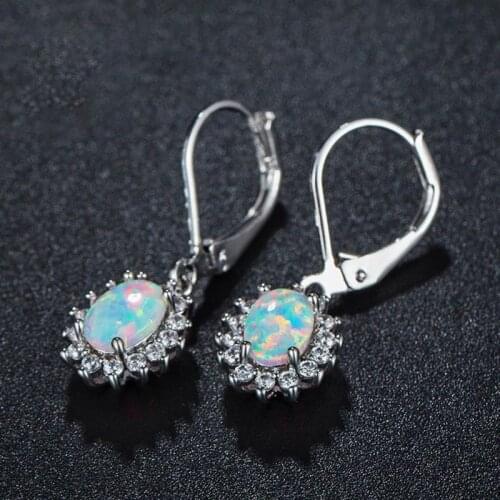 Opal Leverback White Gold Plated in Brass Fashion Earrings Teardrop Dangle Women Jewelry Gift