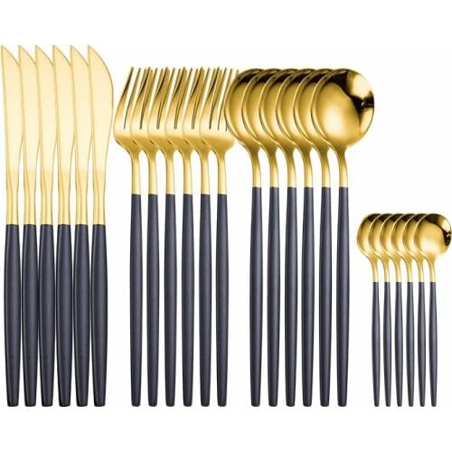 Spoon Black Gold Stainless Steel Cutlery Set Dinnerware Set Tableware Set Knife Fork Spoon Flatware Set Dishwasher Safe Gift Box