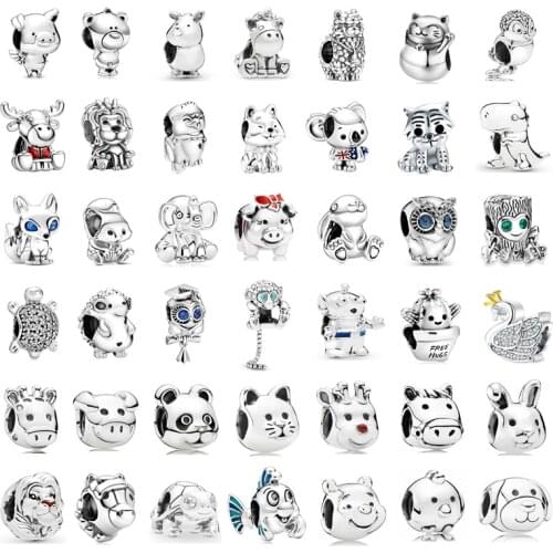 New Fashion Charm Original Silver Animal Pig Dog Rabbit Head Beads Suitable for Original Pandora Ladies Bracelet Jewelry Gift