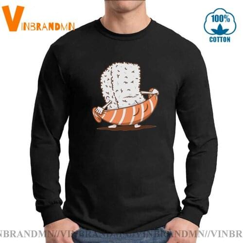 Parody Salmon slice & Rice T-shirt for sushi lovers Long Sleeves Tee shirt Funny Sushi towel T shirt men Japanese food Tshirt