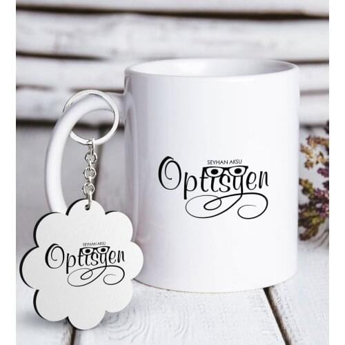 Personalized Professional Optician White Mug and Keychain Gift Seti-2