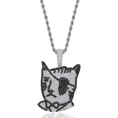 Pirate One-eyed Cat Character Cartoon Pendant Necklace Iced Out Cubic Zircon Mens Hip Hop Jewelry Gifts for Men Women