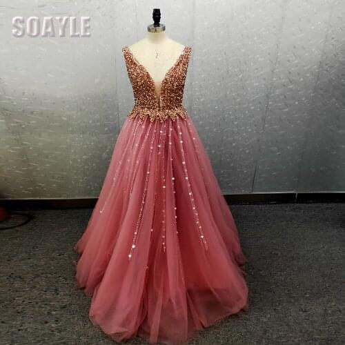 V-Neck Prom Dresses for Teen Girls Plus Size Evening Dress Long 2021 Backless Prom for Girl Women Dress