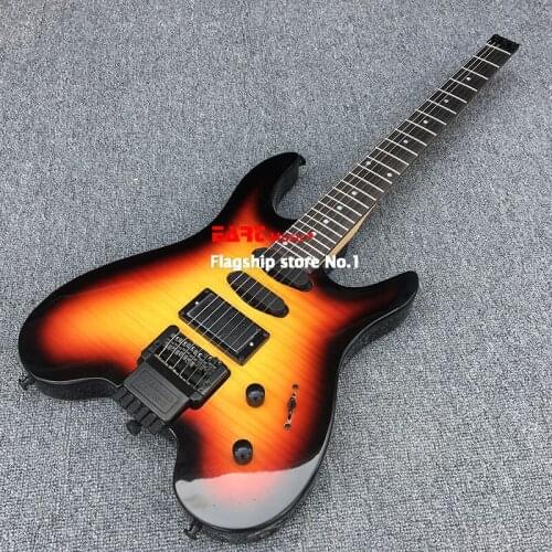 High-end portable headless travel electric guitar, tiger maple veneer, rose wood fingerboard, sun paint, postage, musical instru