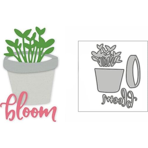 New Bloom Green Potted Plants Word 2020 Metal Cutting Dies for DIY Scrapbooking and Card Making Decor Embossing Mold No Stamps