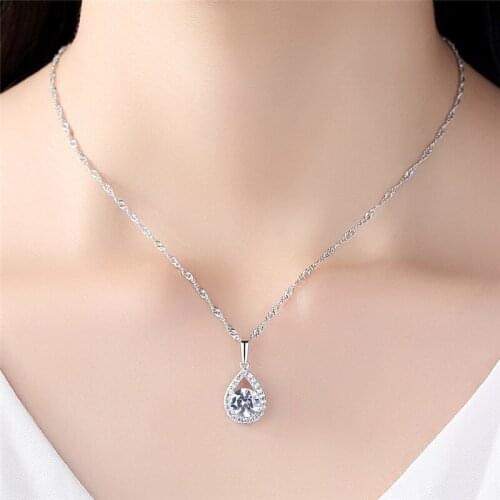 Simplicity Silver Color Water Drop Clavicle Chain Necklace 5 Colors Crystal Womens Wedding Pendant Jewelry Accessories Gifts
