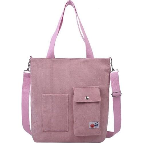 PURFAY Corduroy Capacity Women Shoulder Bag Cotton Tote Shopper Bag Eco Reusable Travelling bag Cloth Messenger Bag