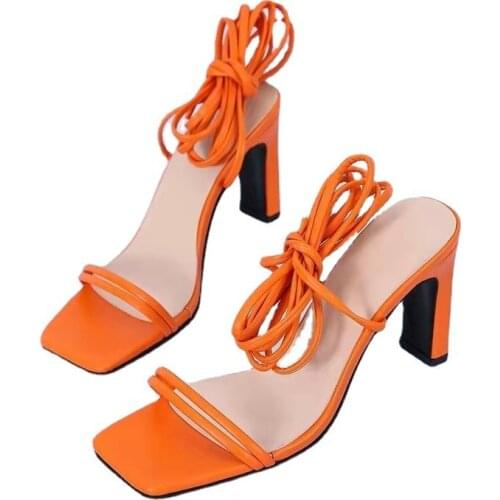 Women Sandals Shoes Thin High Heels Square Toe Sandal Lady Pump Shoes 2021 Summer Pumps Sexy Snake Print Slippers