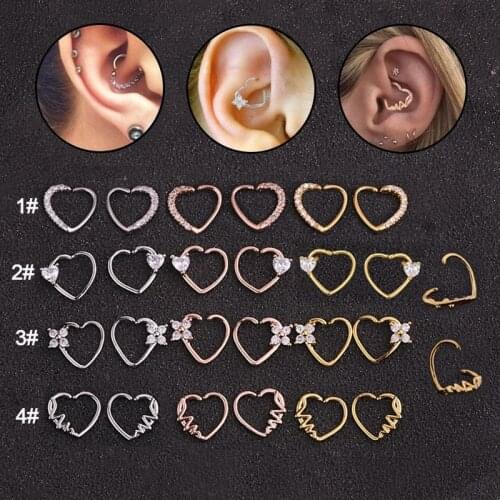 1PC Heart Nose Ring Cz Nose Hoop Helix Cartilage Earring Daith Snug Rook Tragus Ring Ear Piercing Jewelry