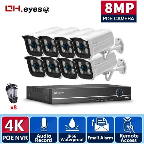 8MP 8ch NVR CCTV Camera System POE Outdoor AI Smart Face Detection Audio Security Surveillance Camera System Set 4K NVR Kit POE