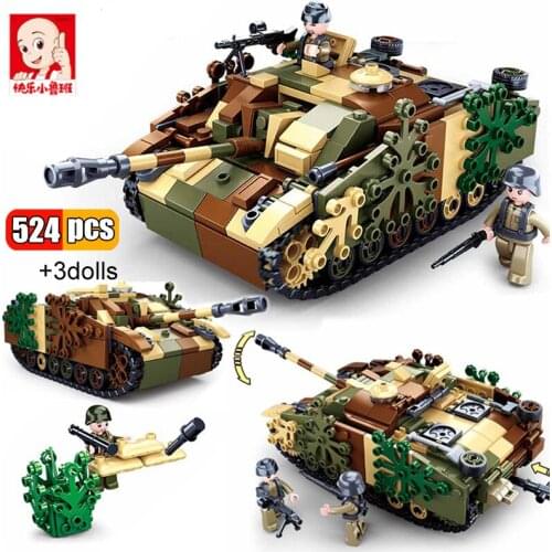 Sluban 524Pcs Military Army Weapons Series UK US WW2 Armored Fighting Tank Model Building Blocks Toys Children Birthday Gifts