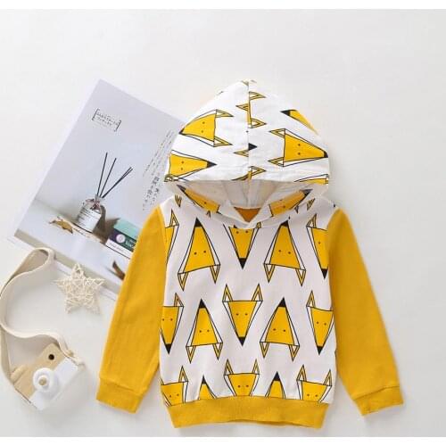 Boys spring and autumn hooded sweater, childrens clothing, boys cartoon pattern stretch cotton sweater