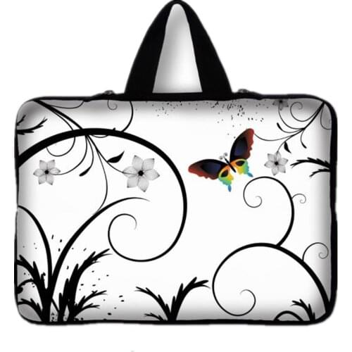 Universal 7 10 12 13 14 15 17 Portable Butterfly Flowers Laptop Bag Carry Case Sleeve Netbook Cover 15.4 17.3 Computer Pouch #D