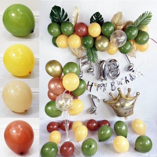 100pcs 10inch balloon Retro Olive green coffee apricot balloons Baby Birthday party Printed Birthday to you latex Decor Kids Bal