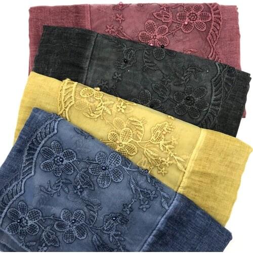 Beading Embroidery Viscose Muslim Hijab Scarf Cotton Fashion Women Tie-dye Long Shawls Oversize Head Wrap Soft Islamic Turban