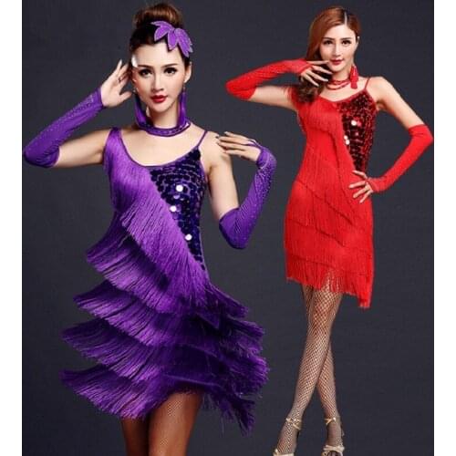 Competition dresses red red tango adult latin dance costumes salsa dancewear dance costume gold sequin fringe womens dresses
