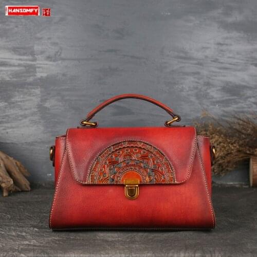 Womens Shoulder Bag Handbag Leather Embossed Dumplings Bag Retro Handbag First Layer Cowhide Female Cow Leather Genuine Leather