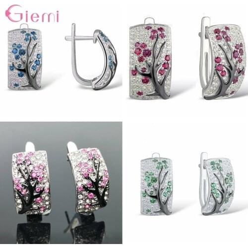 Chinese Classic Style Genuine 925 Sterling Silver Earrings Plum Flower Shape Round Rings For Women Wedding Dance Party Birthday