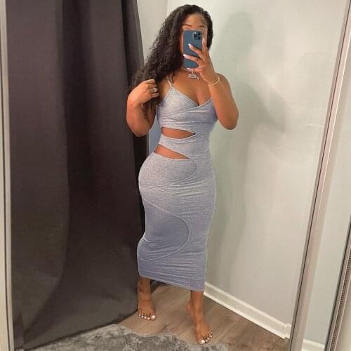 2021 Patchwork Women Strap Midi Dress Hollow Out Bodycon Sexy Streetwear Party Club Sexy 2021 Summer Clothes Slim Festival