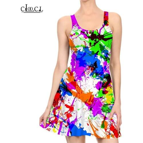 CLOOCL Colorful Paint Splatter Dresses Women 3D Print Summer Dress Sleeveless Casual Party Sexy Dress