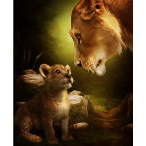 Animals gaze at Lions Embroidery Needlework Cross-Stitch 14CT Counted Unprinted DIY Cross Stitch Kits Handmade Arts Decor