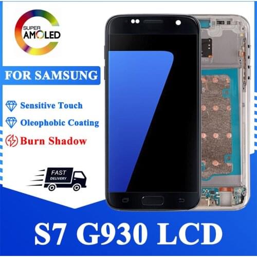 Super Amoled 5.1" with Burn and Shadow LCD For SAMSUNG Galaxy S7 G930 G930F Display Touch Screen Digitizer Assembly With Frame