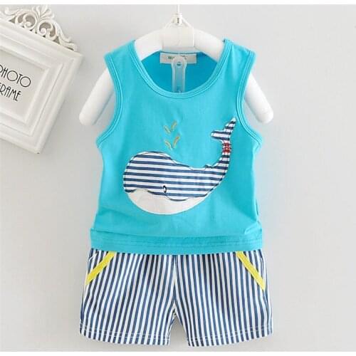 New Summer TOPS Children Boys Girls Baby Fashion Infant Whale Clothing Set Kids Cotton Cartoon Vest Shorts 2PCS/Sets Suit Set