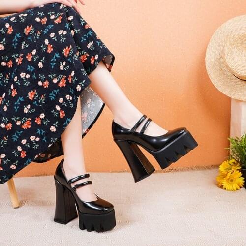 2021 New Spring Autumn Round Toe High-heeled Shoes Sexy Ruslana Korshunova Thick Heels Platform Pumps Black White Size 42