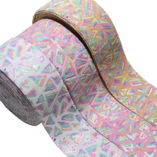 3 inch 75mm rainbow velvet sequin ribbon