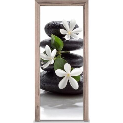 3D Door Sticker Zen Flowers Stones Wall Sticker DIY Door Cover Kitchen Home Decoration Accessories Modern 3d Wall Stickers