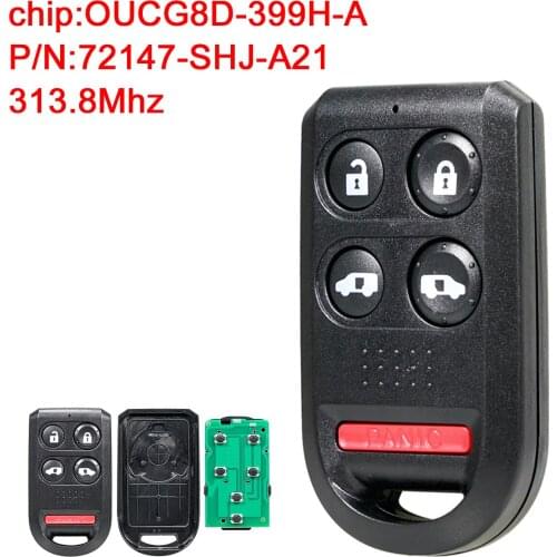 4 + 1 Buttons 313.8MHz Keyless Remote Car Key Fob OUCG8D-399H-A P/N: 72147-SHJ-A21 Fit for 2005 - 2010 Honda Odyssey