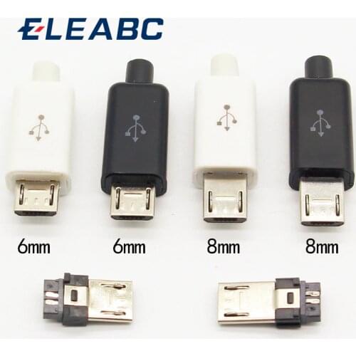 10pcs Micro USB 5PIN Welding Type Male Plug Connectors Charger 5P USB Tail Charging Socket 4 in 1 White Black