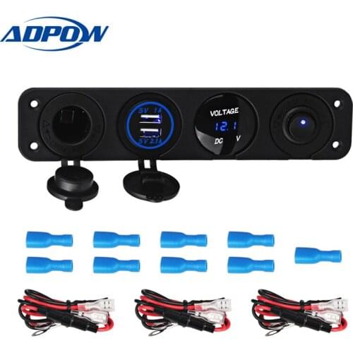 ADPOW Dual USB Car Charger Voltmeter Meter ON-OFF Switches Panel for Car Truck Boat Socket Cigarette Lighter Splitter