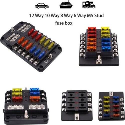 WUPP Car Fuse Box 12 Way 10 Way 8 Way 6 Way M5 Stud independent positive and negative for Auto Car Boat Marine Trike Caravan