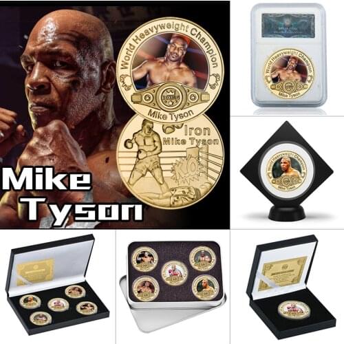 Boxing Man Gold Plated Commemorative Coin Set with Coin Holder World Heavyweight Champion Souvenir Coin Sports Gift for Him